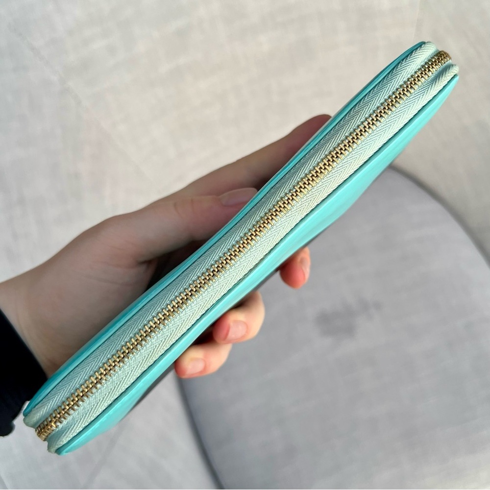Celine Bi-color Large Zipped Leather Wallet Tiffany blue and Black - Picture 7 of 10